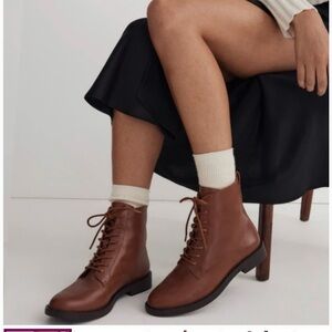 Madewell Women's Evelyn Lace Up Leather Ankle Combat Boots Size 9 Dried Maple